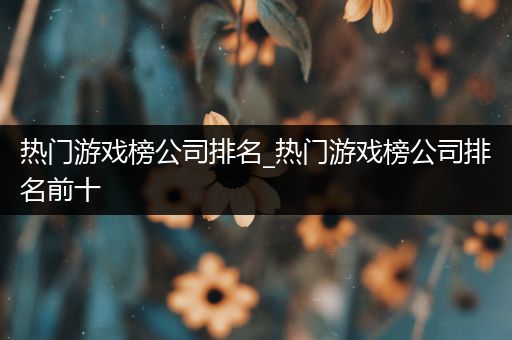 热门游戏榜公司排名_热门游戏榜公司排名前十