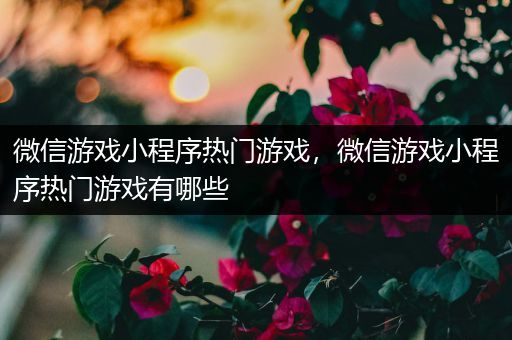 微信游戏小程序热门游戏，微信游戏小程序热门游戏有哪些