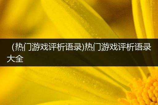 （热门游戏评析语录)热门游戏评析语录大全